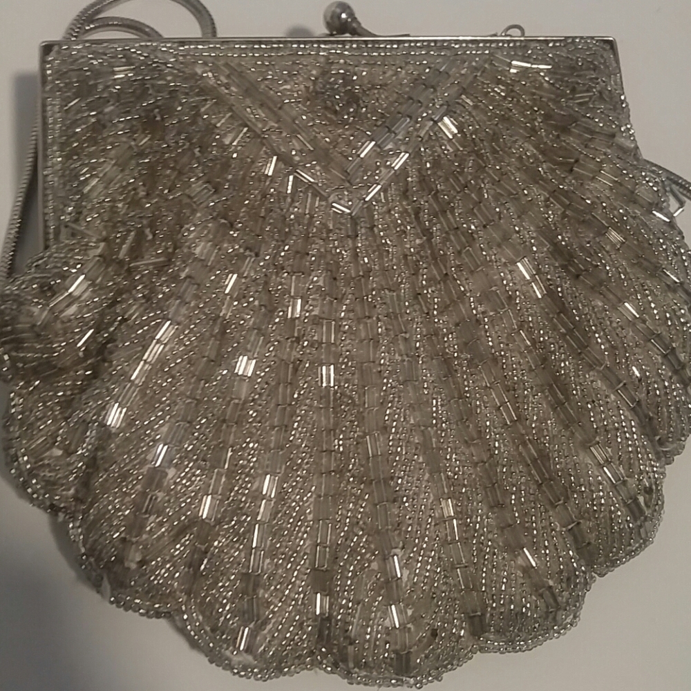 Vintage Silver  beaded  Purse/ bag